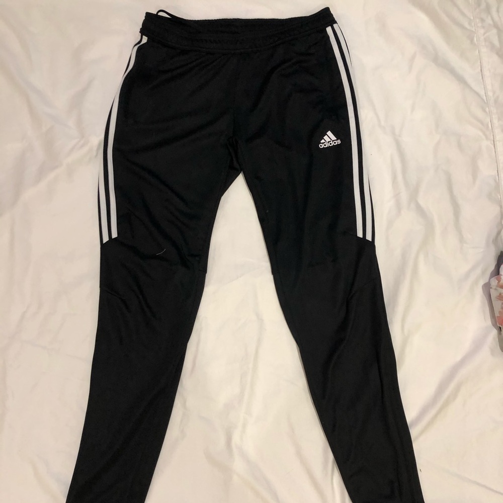 Adidas black and white striped dry-fit joggers